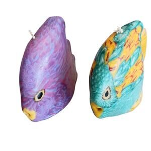 2 Tropical Fish Candles 5" Angel Clown Romantic Kissing Lips Colorful 1970s